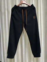 LOEWE Sweatpants Gold Embroidery logo Drawstring Jogger Sweatpants for Men and Women, Autumn and Winter Loose Fit, High Waist, Color Block, Plus Size, Casual Pants