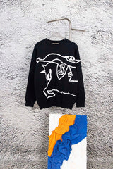 Burberry Sweater Equestrian Knight Pattern Black Jacquard Couple Crew Neck Knitted Sweater Long Sleeve Thickened Lazy Style Unisex Loose Top Coat Versatile Casual Wear