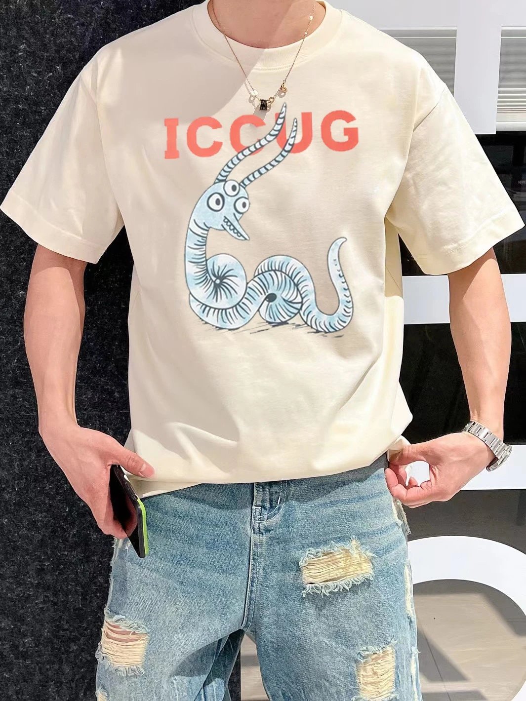 Gucci T-shirt Year of the Snake Limited Edition Chest Print logo round Neck Short Sleeve25ss New Pure Cotton Unisex Style T Casual T-Shirt Base Layer Shirt OS Loose Fit Short Sleeve Top
