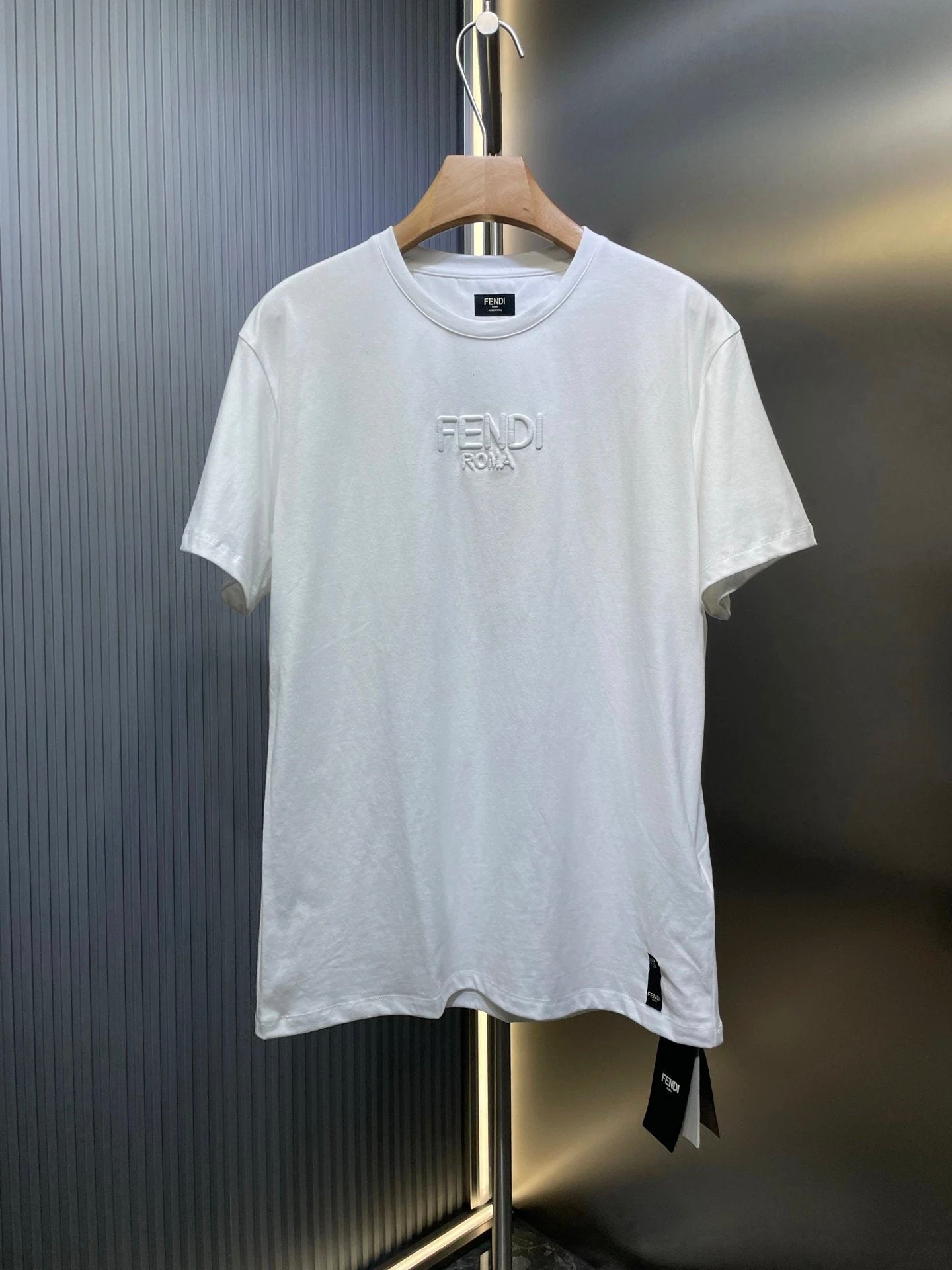 FENDI T-shirt Chest Letter Embroidery logo round Neck Short Sleeve25ss New Pure Cotton Unisex Style T Casual T-Shirt Base Layer Shirt OS Loose Fit Half Sleeve Top Plus Size