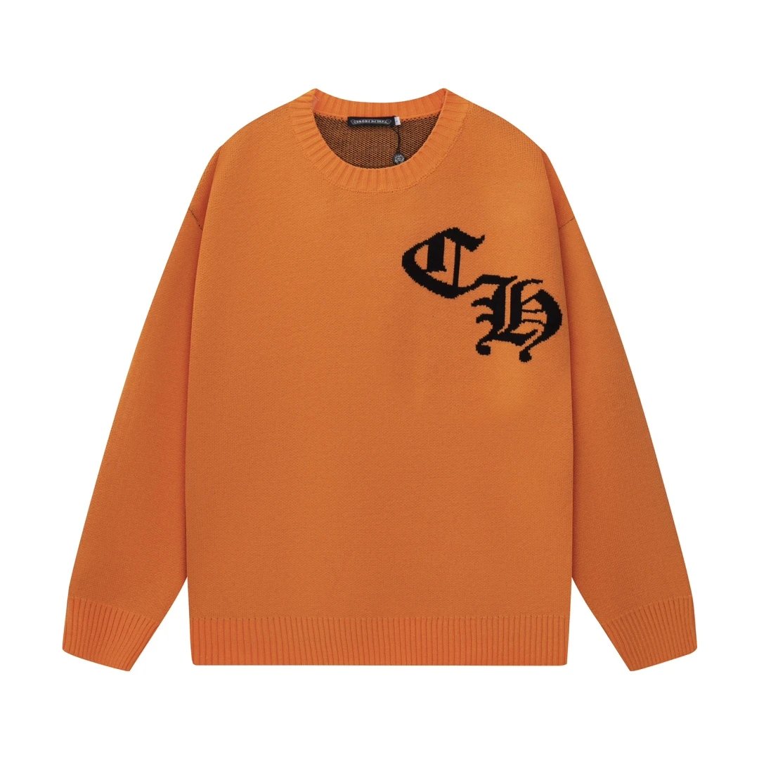 Chrome Hearts Sweater Classic Horseshoe Round Neck Wool Sweater Long Sleeve Thickened Lazy Style OS Loose Fit Unisex Knit Top Jacket Versatile Casual Wearable Inside and Outside
