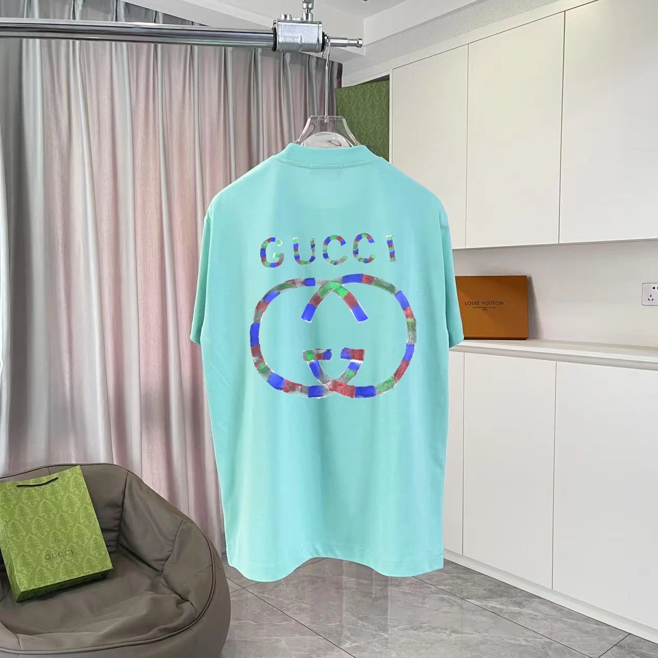 Gucci T-shirt Colorful double back G Letter Printing logo round Neck Short Sleeve25ss New Pure Cotton Unisex Style T T-shirt OS Loose Fit Base Shirt Half Sleeve T-Shirt Top Half Sleeve