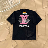 Louis Vuitton LV T-shirt Front Distressed Letter Print logo round Neck Short Sleeve25ss New Pure Cotton Unisex Style T Casual T-Shirt Base Layer Shirt OS Loose Fit Half Sleeve Top Plus Size