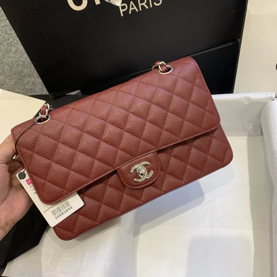 Chanel Women's Bag Top version 【Level Surrogate Shopping】New Classic CF Bag ClassicFlap2.55CF Medium25cm Original Leather Ball Pattern Caviar Diamond Chain Sheepskin Bag Shoulder Messenger Bag Women's Bag1112CF25cm Medium