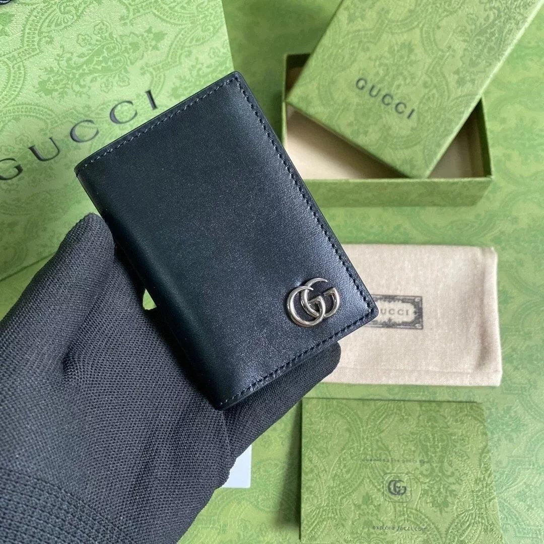 Gucci Wallet Top version 【Original Leather】2022New Card Holder Card Holder Men's and Women's Same Wallet Full Leather Cowhide Men's Wallet