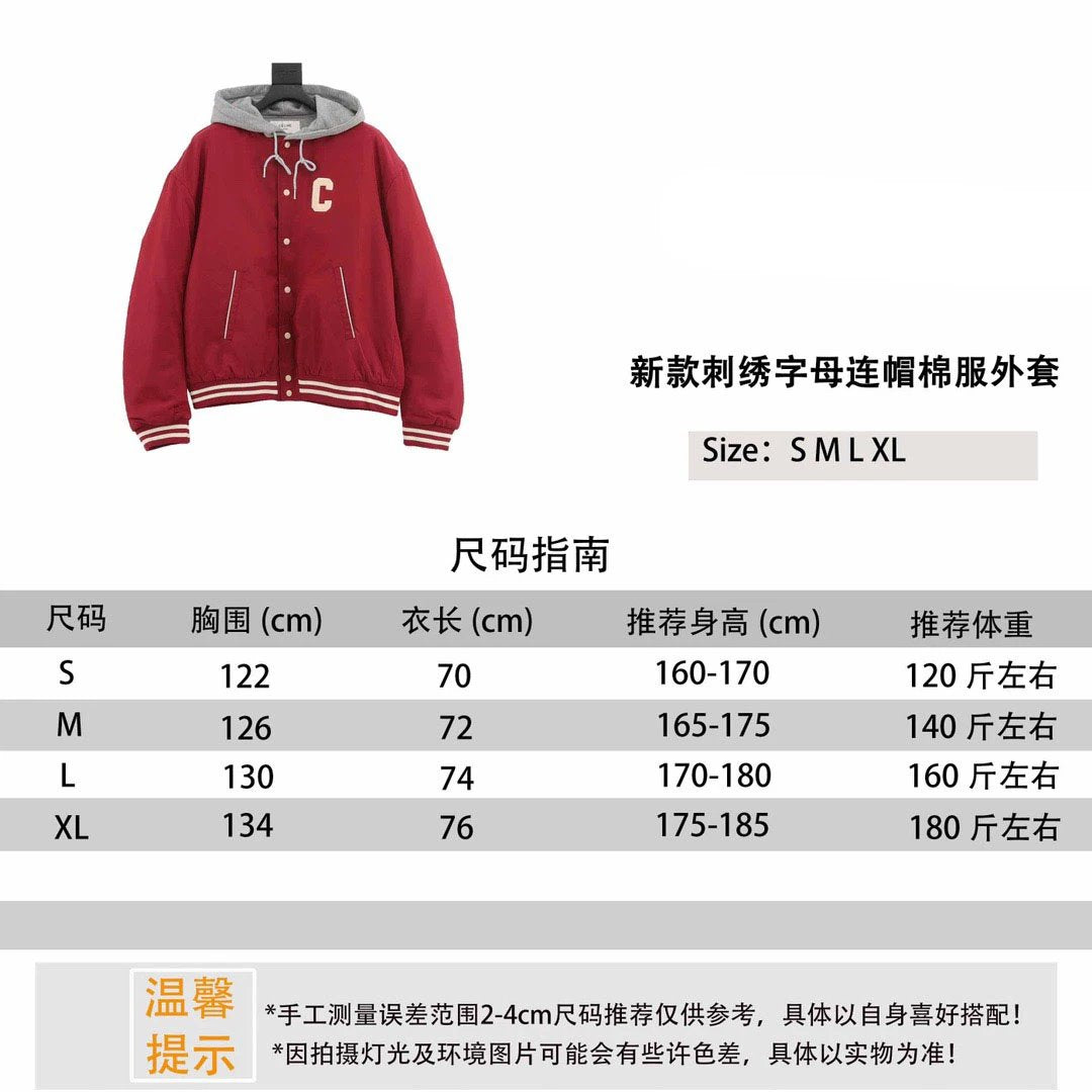 Celine Jackets Coat New Embroidered Letters Hooded Cotton Coat Jacket Same Style for Men and Women