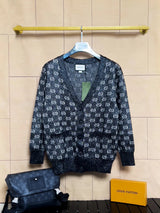 Gucci Sweater Imported Gold and Silver Thread Double-Sided Jacquard Coat Unisex Outerwear Long Sleeve Soft Lazy Style OS Loose Fit Thickened Versatile Casual Wear for Both Inner and Outer Layering