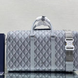 Dior Travel Bag Top version 【High Version】2022Diamond Series New Lingot50Luggage Bag keepall50cm Handbag Travel Bag Travel Bag Large Capacity Bag Handbag Shoulder Bag Messenger Bag Gray Canvas CDDiamond Pattern