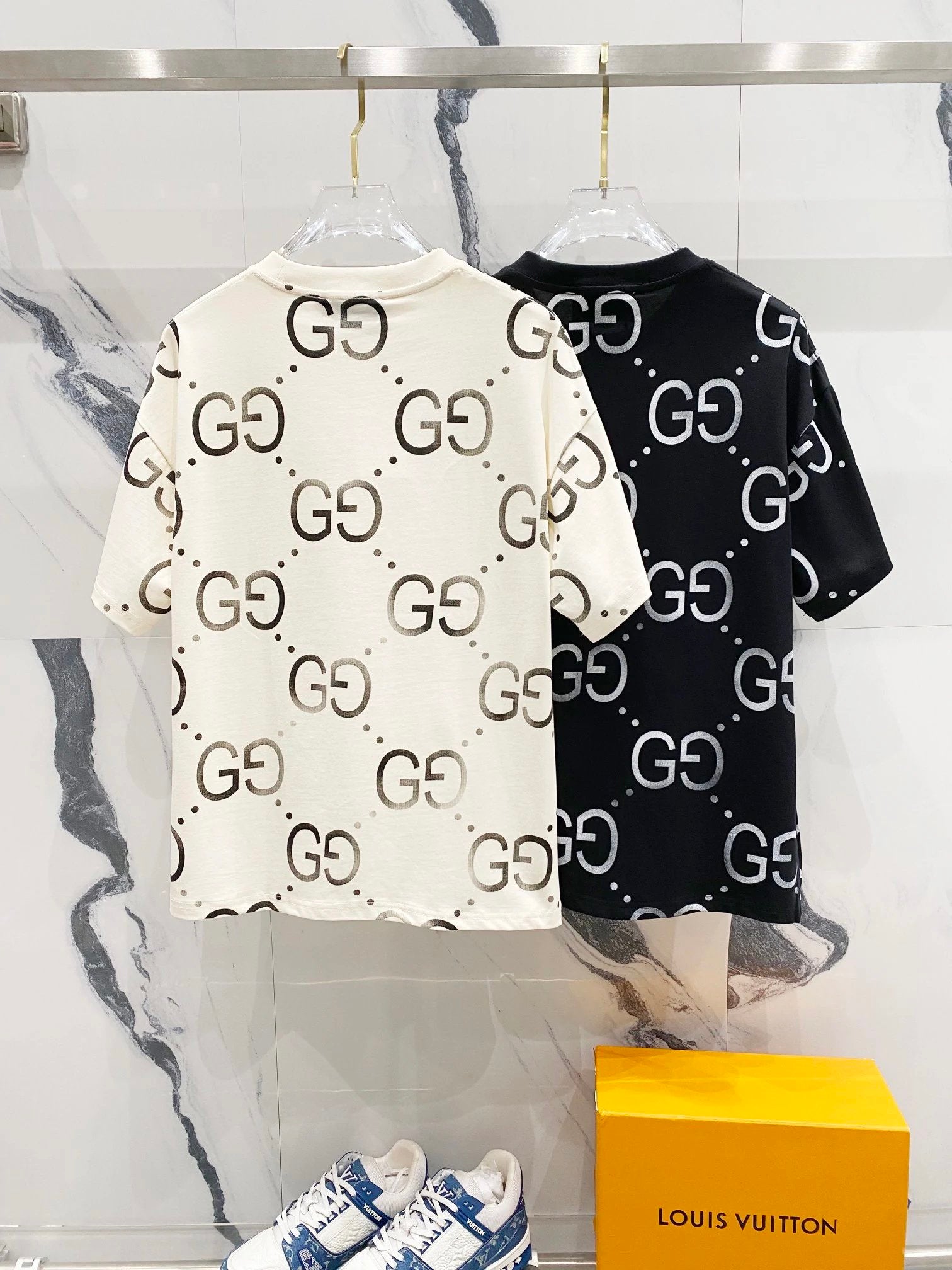Gucci T-shirt Classic Full Print GG Letters LOGO Printed Logo Crew Neck Short Sleeve Pure Cotton T Unisex T-Shirt OS Loose Fit Base Shirt Summer Casual Simple T-Shirt