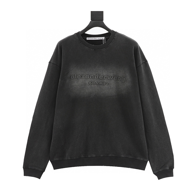 Alexander Wang Hoodie Gradient Washed Concave-Convex Letter Crew Neck Sweater for Men and Women