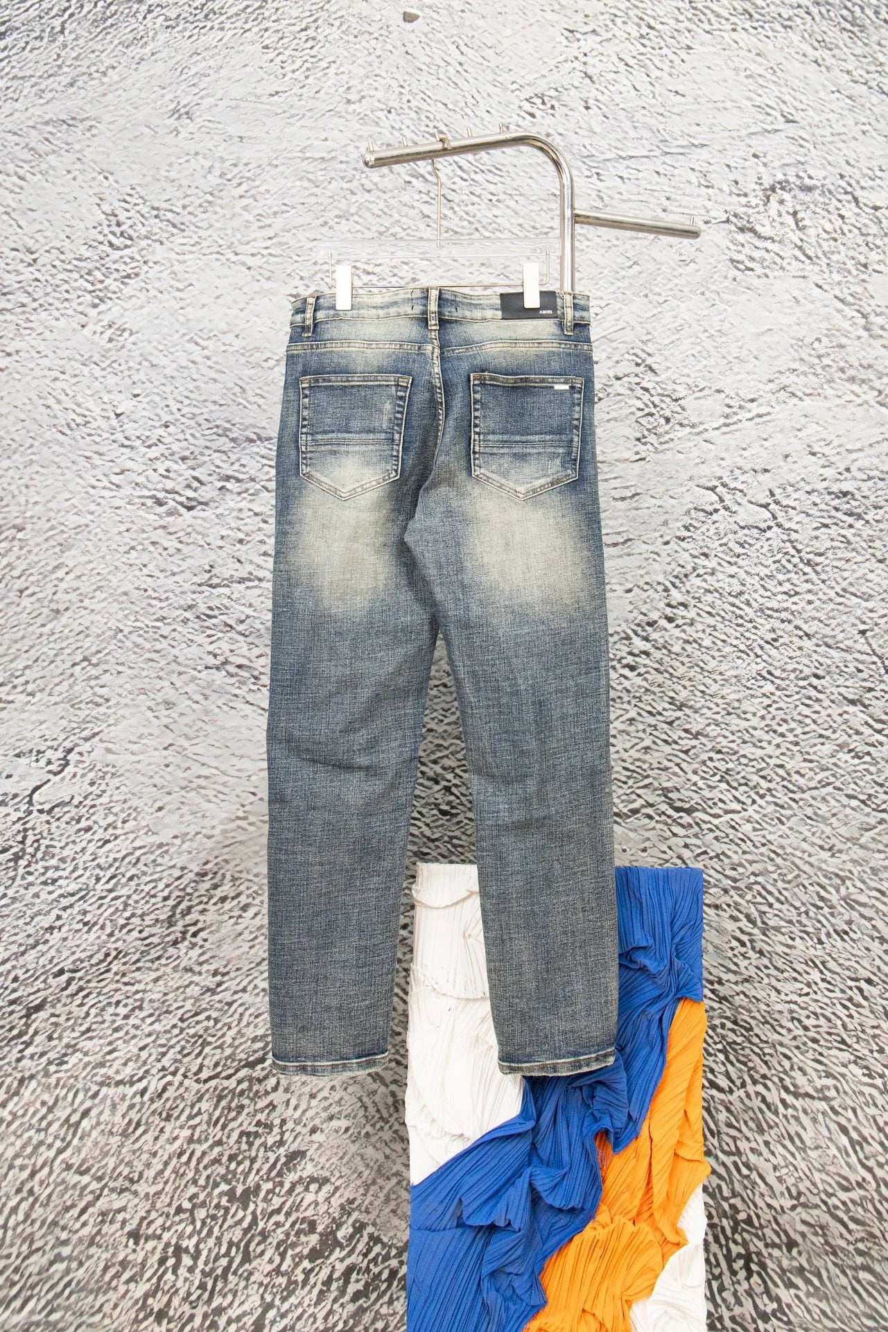 Amiri Jeans Large Hole Patchwork Slim Fit Washed Straight Blue Jeans Autumn Winter New Unisex Loose Casual Wide Leg High Waist Pants