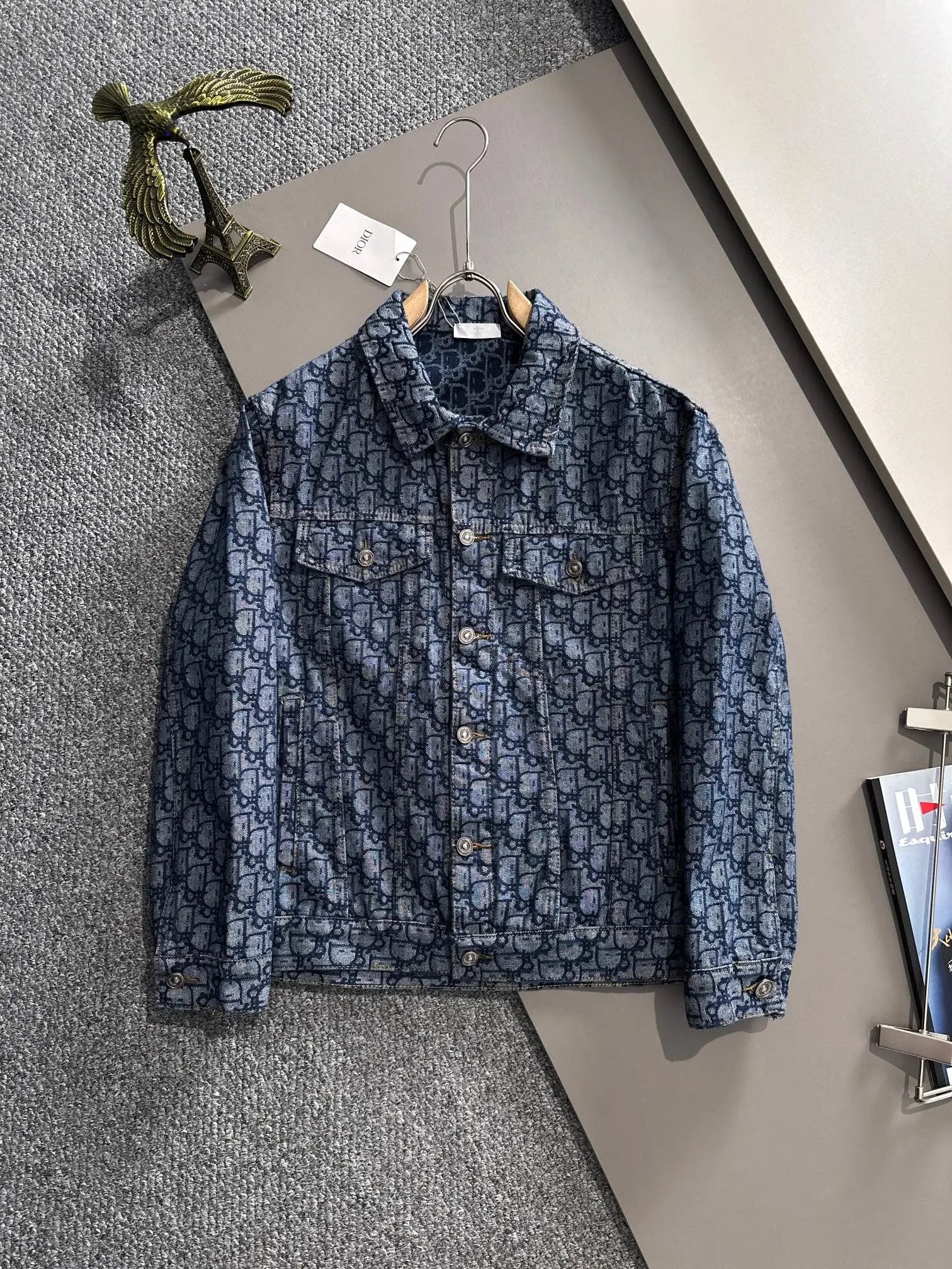 Dior Jackets Full Print logo Denim Jacket Fashion Simple Heavy Casual Short Denim Unisex Washed Vintage Turn-down Collar Jacket