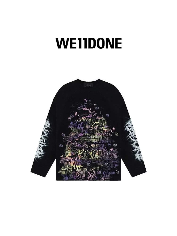 We11done Hoodie Top Version【Same Style as Stars】男女同款裂纹logo Long Sleeve T Shirt Bottoming Shirt