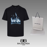Balenciaga T-shirt Flame Letter Pattern Print on the Chest logo round Neck Short Sleeve25ss New pure cotton T Unisex T-Shirt OS Loose Fit Base Shirt Top Half Sleeve T-Shirt