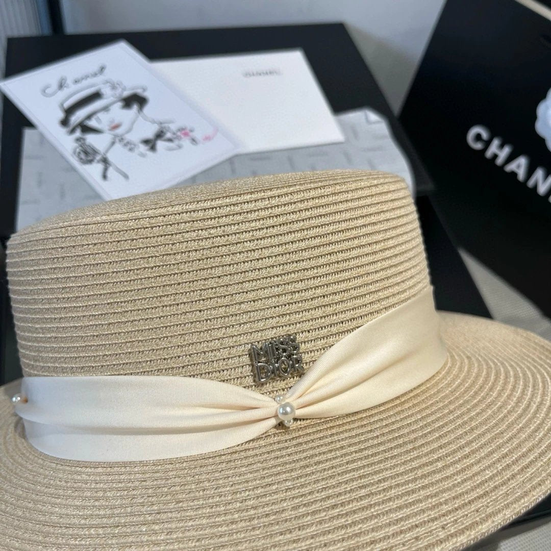 Dior Hat Brand Logo logo Fisherman Hat Straw Hat Casual Sun Protection Face Covering UV Protection Outdoor Versatile Flat Top Bucket Hat