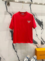 PRADA T-shirt Simple Silicone Three-Dimensional Letter Small Icon LOGO Design round Neck Short Sleeve Cotton Men and Women Same Style T T-shirt OS Loose Fit T-Shirt Casual Simple Base Shirt