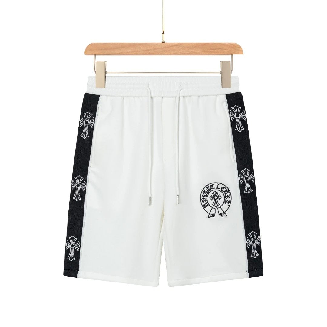 Chrome Hearts Shorts Front Sanskrit Text with Side Pattern Woven Ribbon Embroidery logo Five-point Shorts25ss New Drawstring Casual Pants for Men and Women, Summer Style5Two-in-One Casual Sweatpants Pure Cotton Joggers