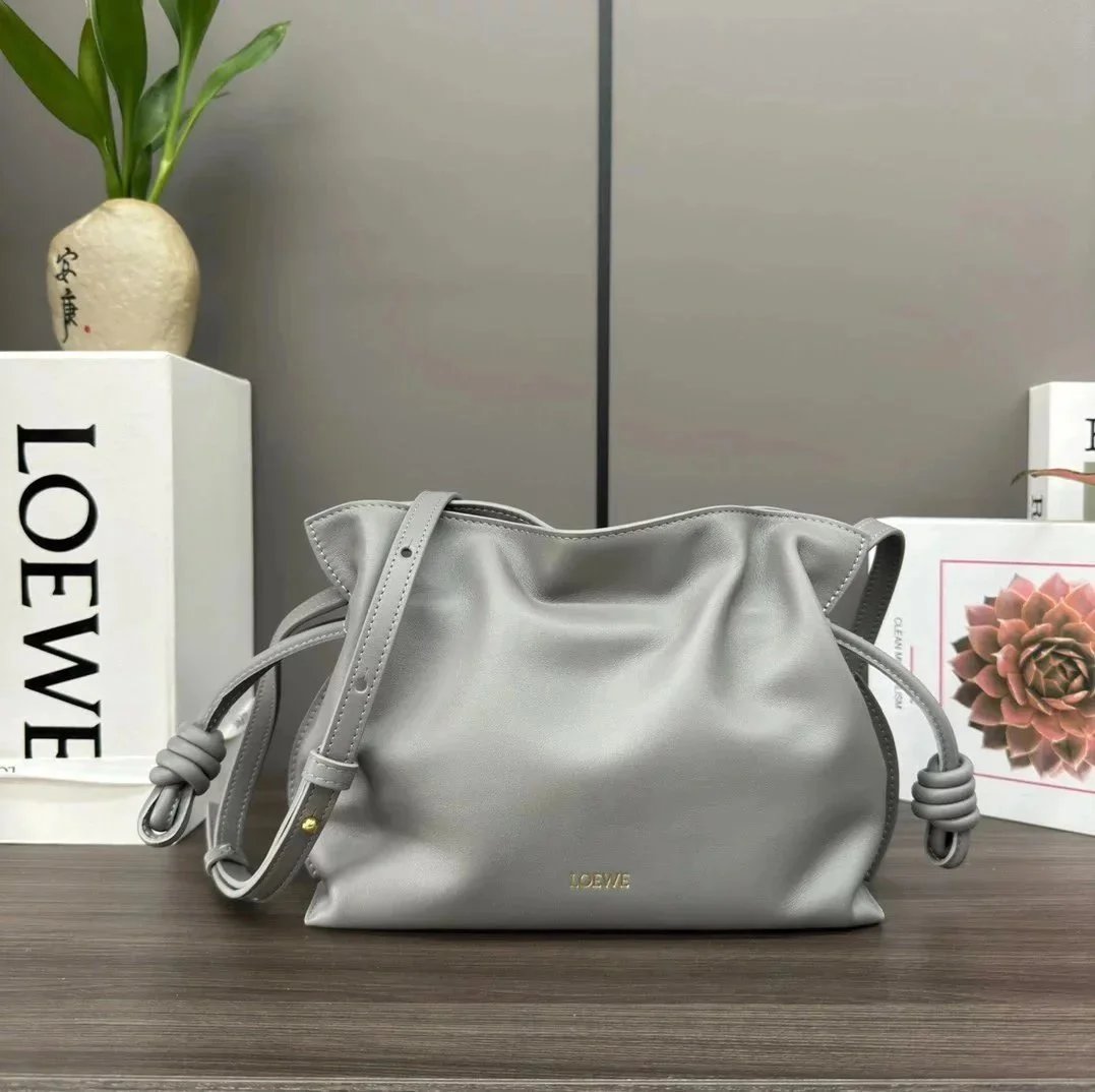 LOEWE Women's Bag Top version 【Top Version Original Leather】New Gilding logoFlamenco Lucky Bag Bag with Long Shoulder Strap Mini Napa Cow Leather Flamenco Clutch Drawstring Bucket Bag Loew New Lucky Bag Tote Bag Shoulder Bag Messenger Bag