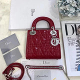 Dior Women's Bag Top version Version2023New ladymini Bag Diana Bag Three-Grid Classic Patent Leather Chain Shoulder Messenger Handbag Women's Bag