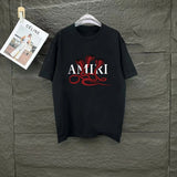 Amiri T-shirt Snake Pattern Print on the Chest logo round Neck Short Sleeve25ss New Pure Cotton Unisex Style T T-shirt OS Loose Fit Base Shirt Top Half Sleeve T-Shirt
