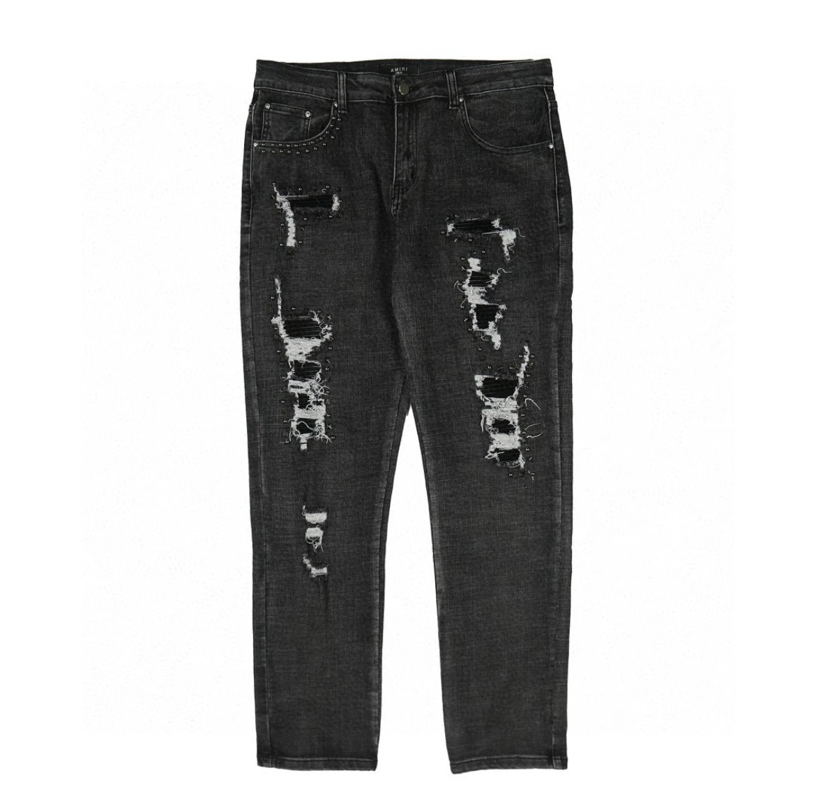 Amiri Jeans Pre-cut holes from the front logo25ss Spring Summer New Straight Loose Jeans Unisex Slim Fit Long Pants