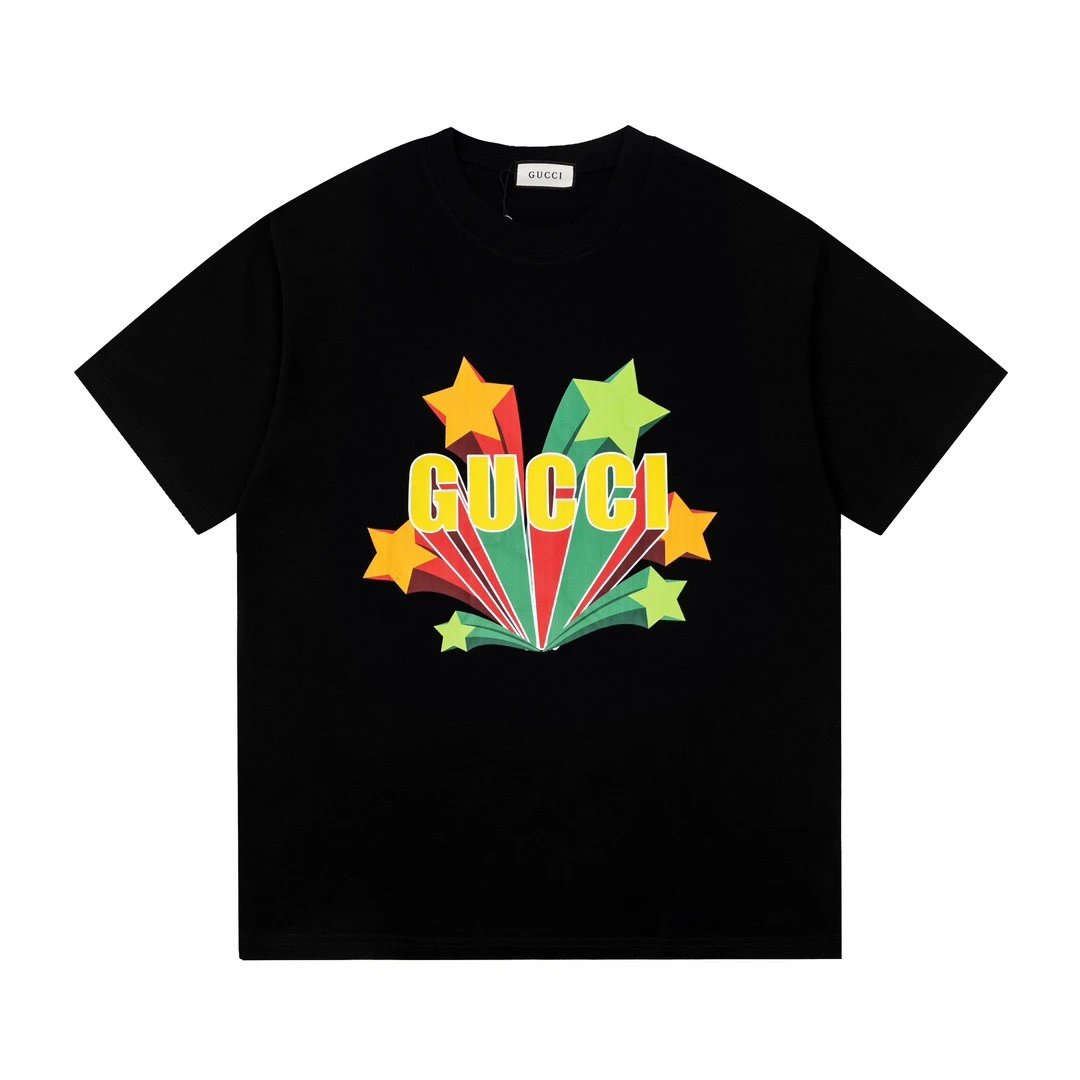 Gucci T-shirt Front Chest Glue Letter Print logo round Neck Short Sleeve25ss New pure cotton T Unisex T-Shirt OS Loose Fit Base Shirt Top Half Sleeve T-Shirt