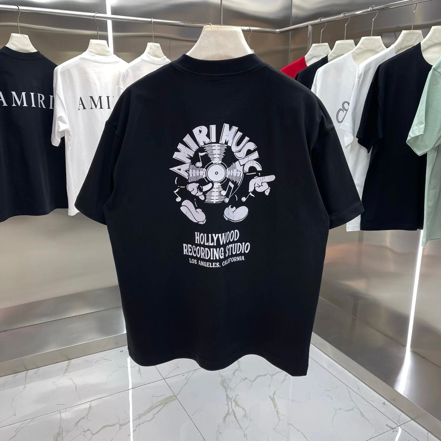 Amiri T-shirt Back Letter Pattern Print logo round Neck Short Sleeve25ss New Pure Cotton Unisex Style T Casual T-Shirt Base Layer Shirt OS Loose Fit Half Sleeve Top Plus Size