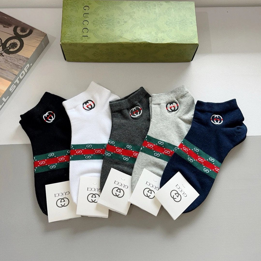 Gucci Sock 【a Box5Double】Letter Embroidery logo Breathable Fashion25ss New Short Cotton Socks Spring Summer Autumn Thin Business Sports Casual Versatile Deodorant Sweat-Absorbing