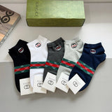 Gucci Sock 【a Box5Double】Letter Embroidery logo Breathable Fashion25ss New Short Cotton Socks Spring Summer Autumn Thin Business Sports Casual Versatile Deodorant Sweat-Absorbing