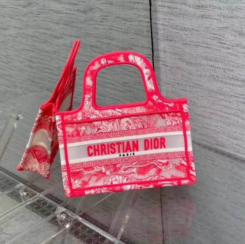 Dior Women's Bag Top version 【Original Leather】2022Spring and Summer New Products MiniTote Bag Ruyi Printing Latest Hollow Series Mini Fluorescent Color Super Mini Tote Bag Shopping Bag Vegetable Basket Bag New Mini tote Package Shopping Bag Children's Ba