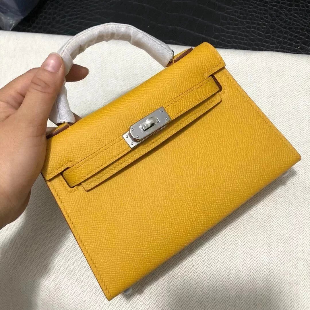 Hermes women's bag Top version New Women's Bag Minikellyll Kelly Bag Second Generation Epsom Leather Handmade Wax Line19cm