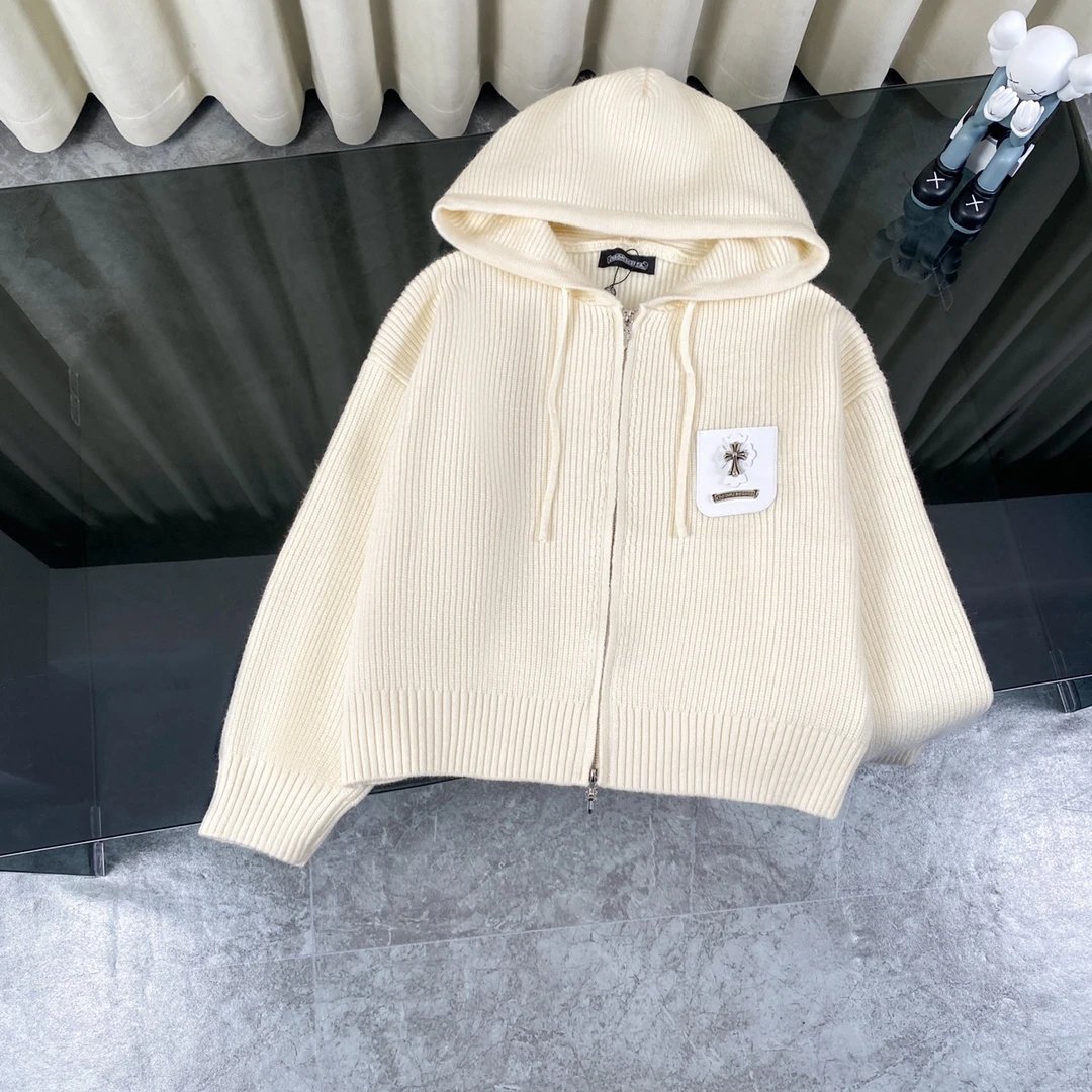 Chrome Hearts Sweater Classic Heavy Zipper Chest Knit Sweater Hooded Jacket Unisex