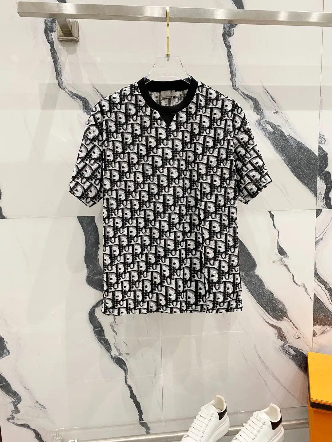 Dior T-shirt Towel Fabric Fully Printed with Old Flower Letters LOGO Logo Crew Neck Short Sleeve25ss New Pure Cotton Unisex Style T T-shirt OS Loose Fit Base Shirt Top Half Sleeve T-Shirt