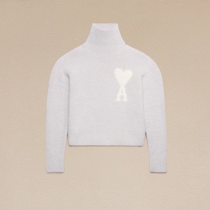 Ami Sweater Top Version23Autumn and Winter New Loose Alpaca Wool Blended Soft and Glutinous Turtleneck Love Clouds Sweater