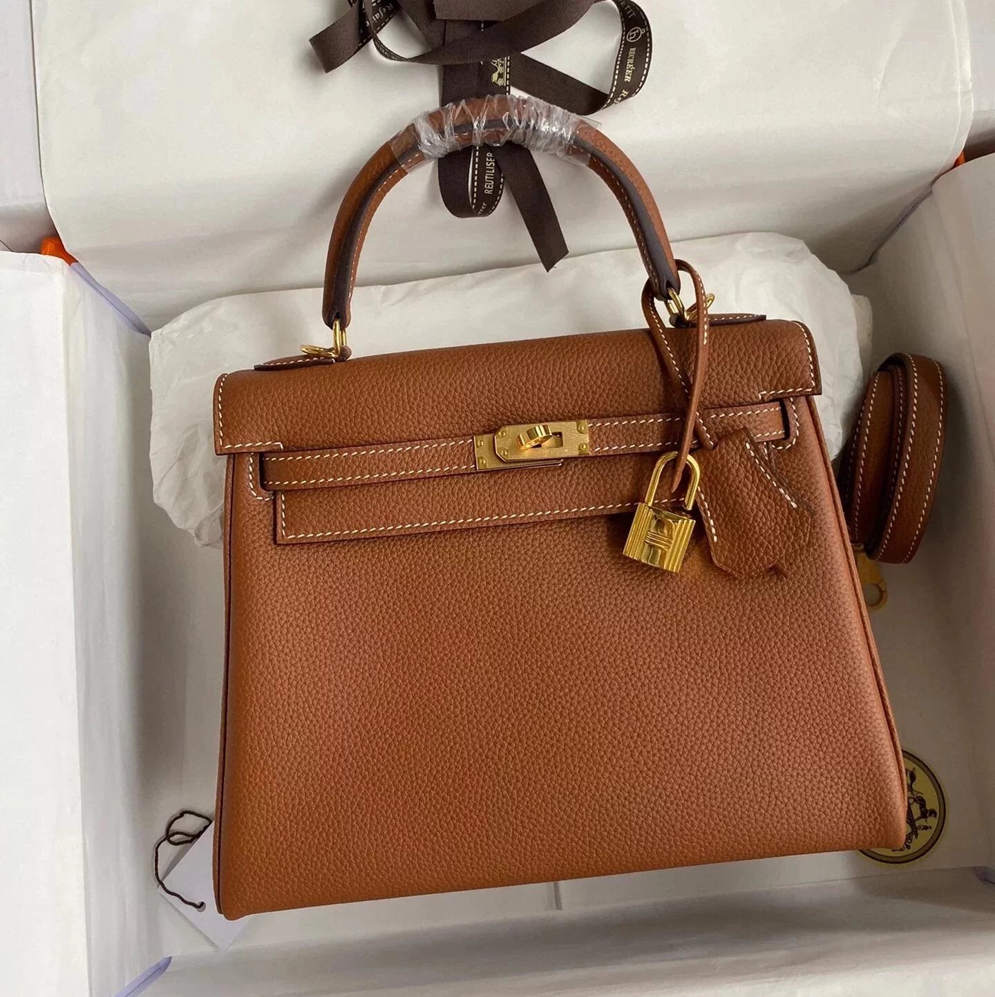 Hermes women's bag Top version Women's Bag Women's Bag Handbag Shoulder Bag Messenger Bag Kelly25cm28cmKellytogo Cowhide Wax Line Hand Sewing