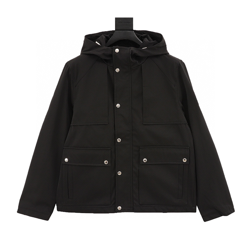 PRADA Jackets Triangle Mark Multi-Pocket Hooded Jacket for Men and Women