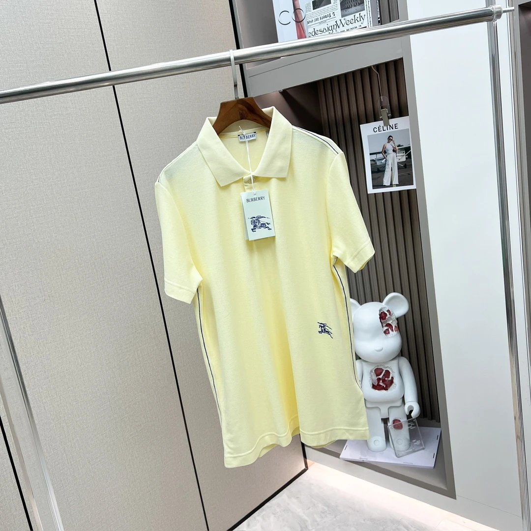 Burberry T-shirt Equestrian Knight Logo Embroidered Pique Mesh Cotton POLO Shirt Lapel Short Sleeve25ss New Unisex Summer Short Sleeve OS Loose T Business Half Sleeve Shirt Plus Size T-Shirt