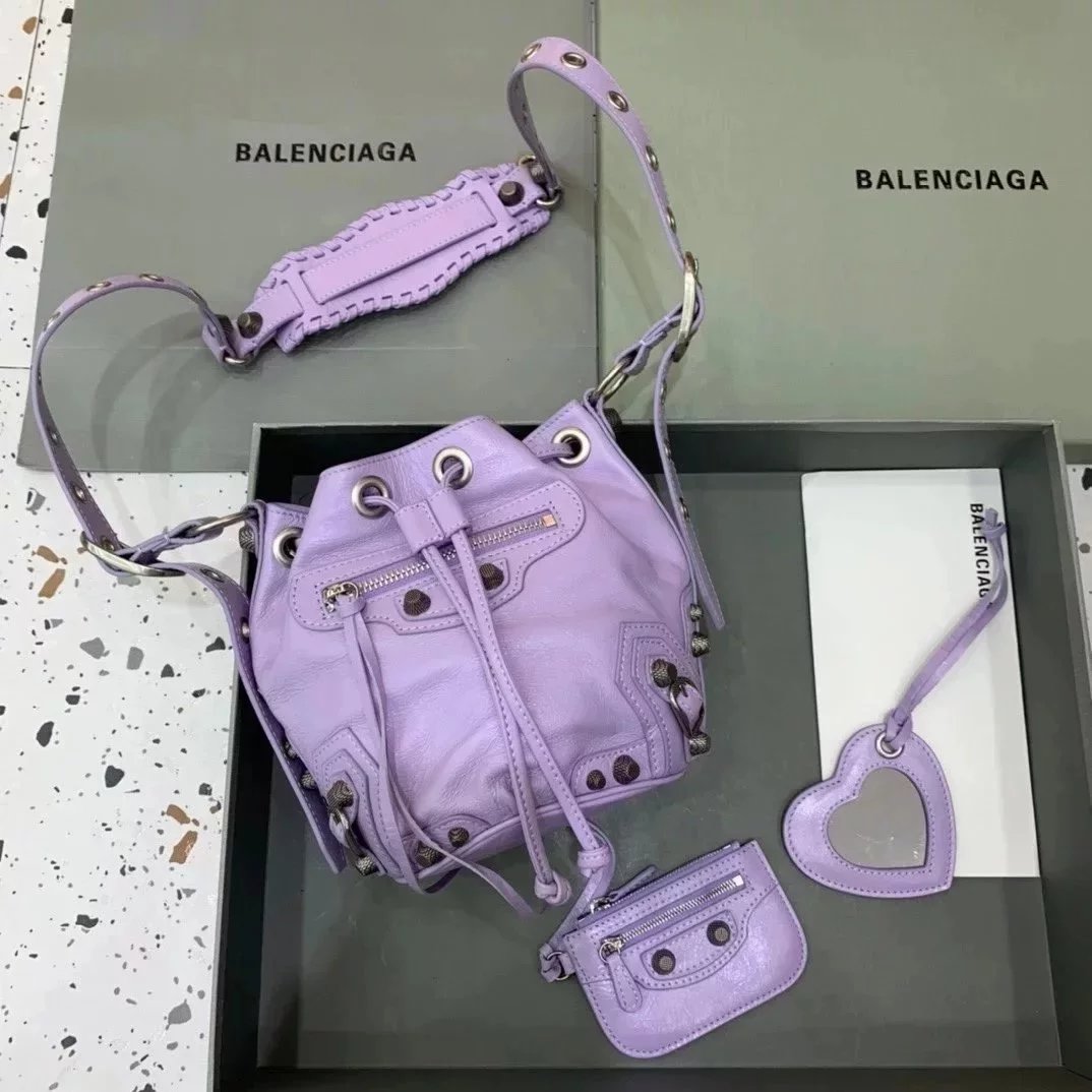 Balenciaga Bag Top version 【Counter Version Original Leather】Send a Full Set of Packaging New LeCagole Bucket Bag city Bucket Motorcycle Bag Hourglass Bag Bucket Bag Egg Bag Vegetable Basket Bag Motorcycle Rivet Bag Handbag Messenger Bag with Mirror