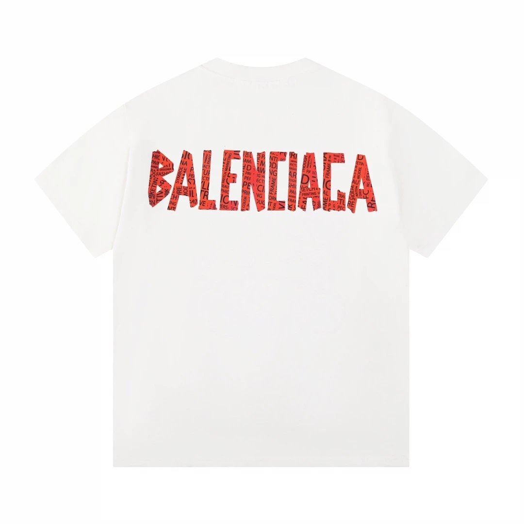 Balenciaga T-shirt Back adhesive letters logo round Neck Short Sleeve25ss New pure cotton T Unisex T-Shirt OS Loose Fit Base Shirt Top Half Sleeve T-Shirt