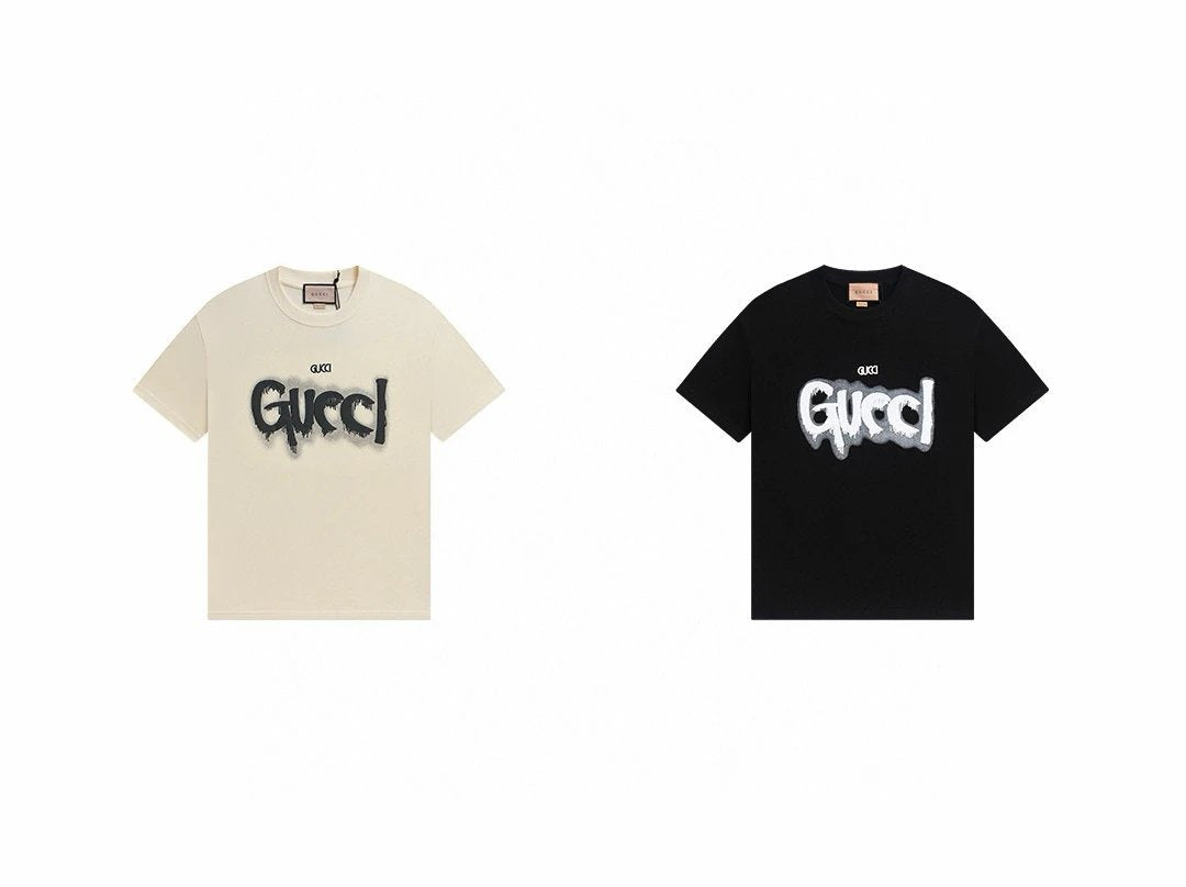 Gucci T-shirt Chest Ink Splash Letter Print logo round Neck Short Sleeve25ss New Pure Cotton Unisex Style T T-shirt OS Loose Fit Base Shirt Half Sleeve T-Shirt Top Half Sleeve