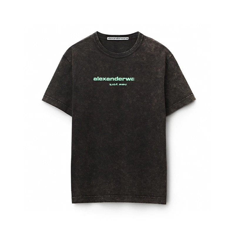 Alexander Wang T-shirt Top Version Spring and Summer Men's and Women's Foam Distressed Letters logo Short Sleeve T T-shirt