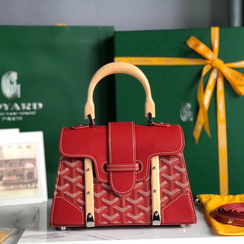 Goyard Bag Top version New Saigon Bag Handbag Small Size Saigon Saigon Bag mini Bag Small Size Handbag Celebrity Same Style Leather Crossbody Kelly Bag Women's Wooden Handle Handbag