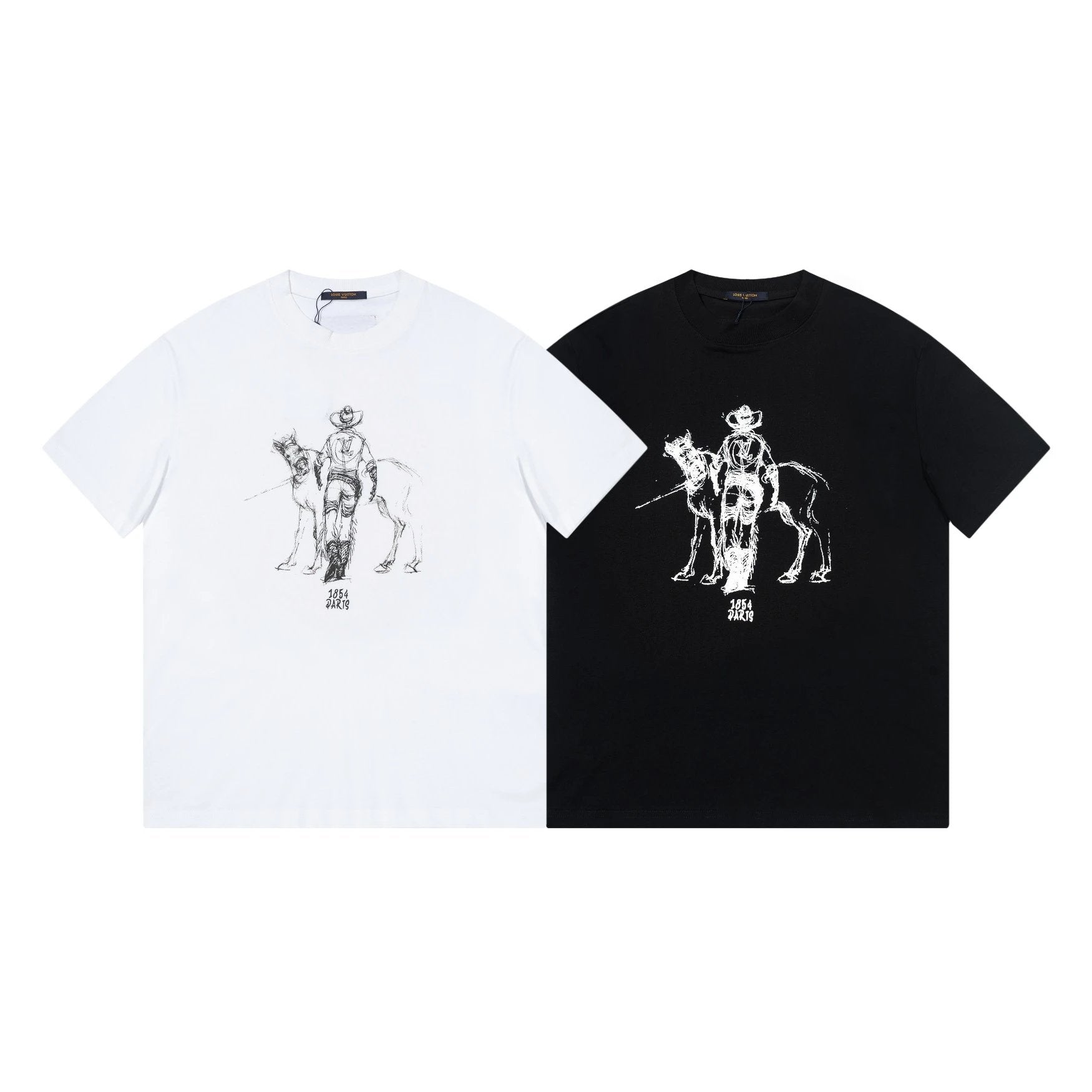 Louis Vuitton LV T-shirt Frontal Character Print logo round Neck Short Sleeve25ss New Pure Cotton Unisex Style T T-shirt OS Loose Fit Base Shirt Top Half Sleeve T-Shirt