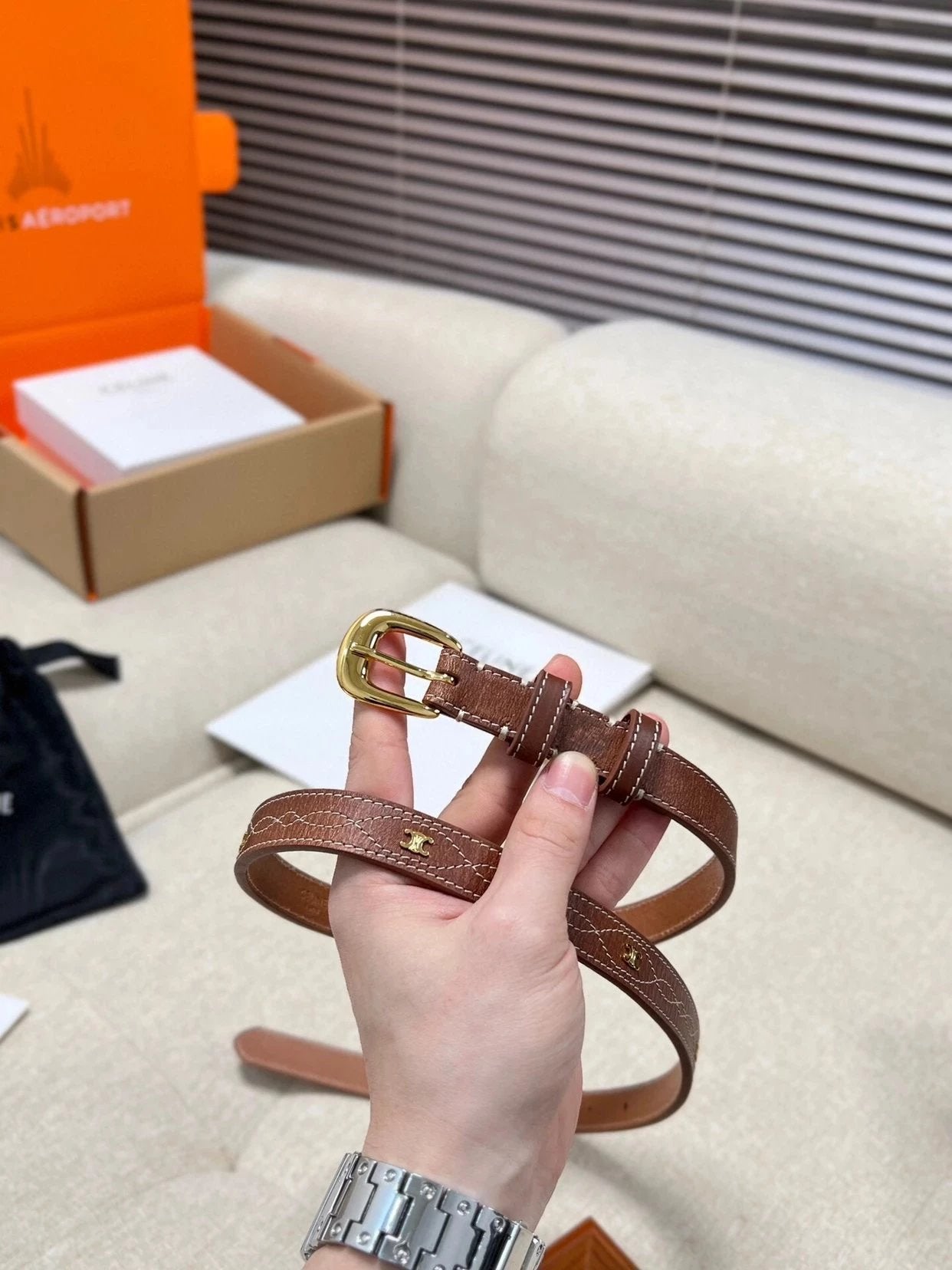 Celine Belt Top version Counter Version Free Packaging Ladies Belt Width1.8cm Genuine Goods Quality Counter Full Package Imported Smooth Cow Leather Belt Boutique Palladium Plated Pin Buckle Retro Style Pure Copper Golden Mingring Si Lin Counter New Women