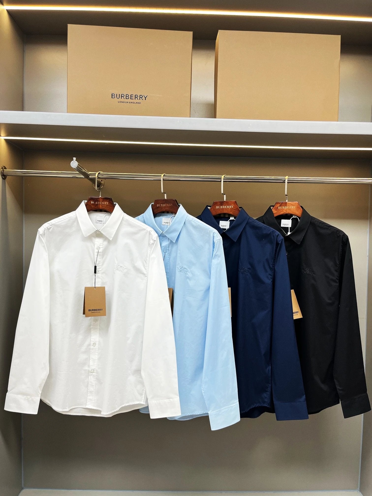 Burberry Shirt Men's Equestrian Knight Embroidered Solid Color Long Sleeve Shirt Unisex Autumn Winter New Arrival