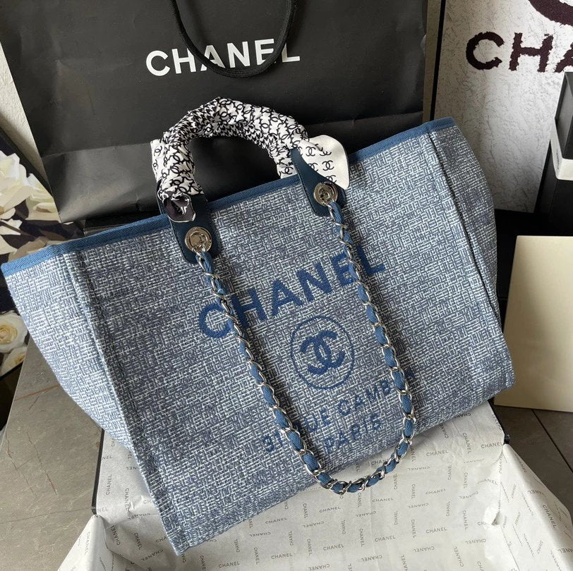 Chanel Women's Bag Top version 【**High-End Version】Early Spring New Color1Beach Denim Canvas Bag Classic Beach Bag Tote Bag Shopping Bag Handbag Mummy Bag Large Capacity Casual Women's Bag Large Beach Bag