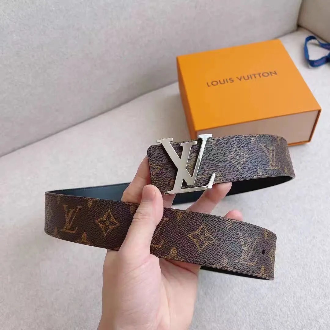 Louis Vuitton LV Belt Belt Men's Light Luxury Cowhide Pant Belt Big Brand High-Grade Fine Steel Letter Buckle Business Casual All-Match Genuine Leather Belt