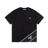 PRADA T-shirt Front Patchwork Letter Print Metal Triangle Logo logo round Neck Short Sleeve25ss New Pure Cotton Unisex Style T Casual T-Shirt Base Layer Shirt OS Loose Fit Half Sleeve Top Plus Size