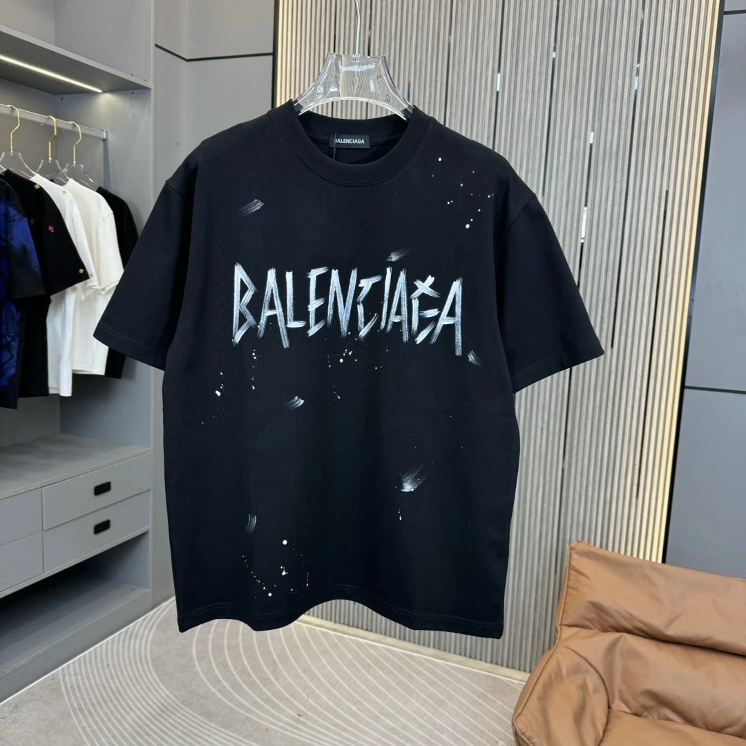 Balenciaga T-shirt Paris Eiffel Tower Style Direct Print on Chest logo round Neck Short Sleeve25ss New pure cotton T Unisex T-Shirt OS Drop Shoulder Loose Fit Base Shirt Top T-Shirt Short Sleeve