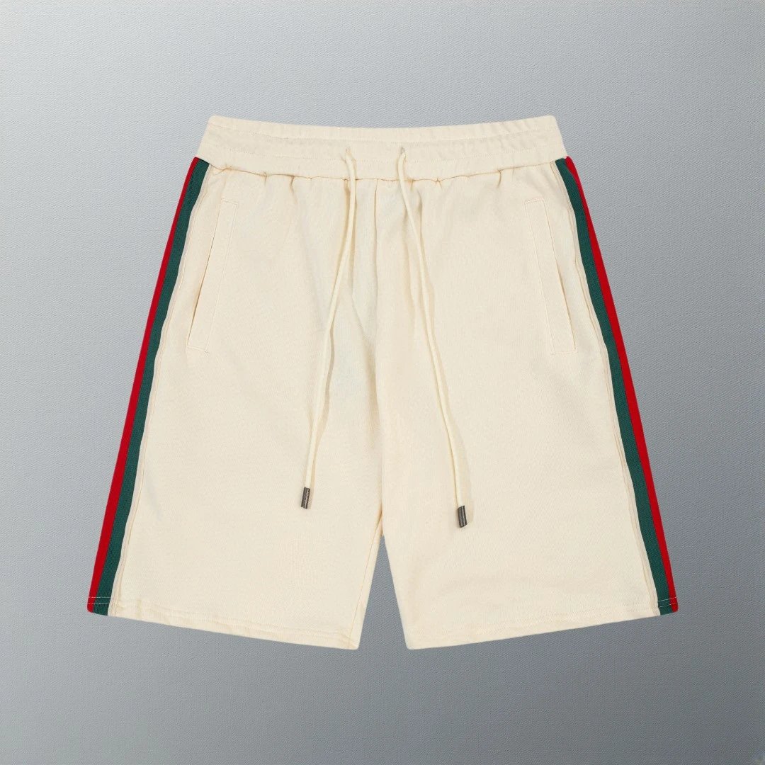 Gucci Shorts Double Back Design G Letter Embroidery with Red and Green Ribbons on Both Sides logo Five-point Shorts25ss New Drawstring Casual Summer Pants American Style5Two-in-One Casual Sweatpants for Men and Women, Pure Cotton Joggers